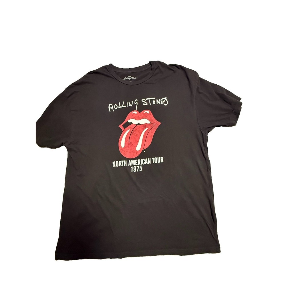 Rolling Stones North American Tour 1975 Tongue Logo Black T-Shirt XXL